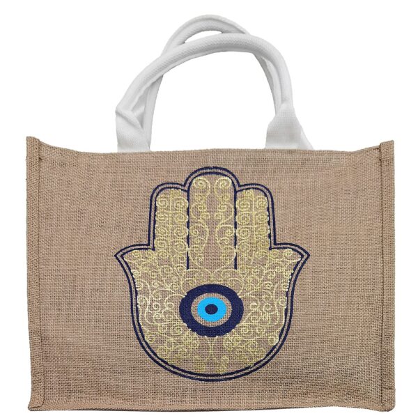 Τσάντα Παραλίας Ορθογώνια απο Λινάτσα με Χέρι-Μάτι 41x34x14cm SummerTiempo 623155